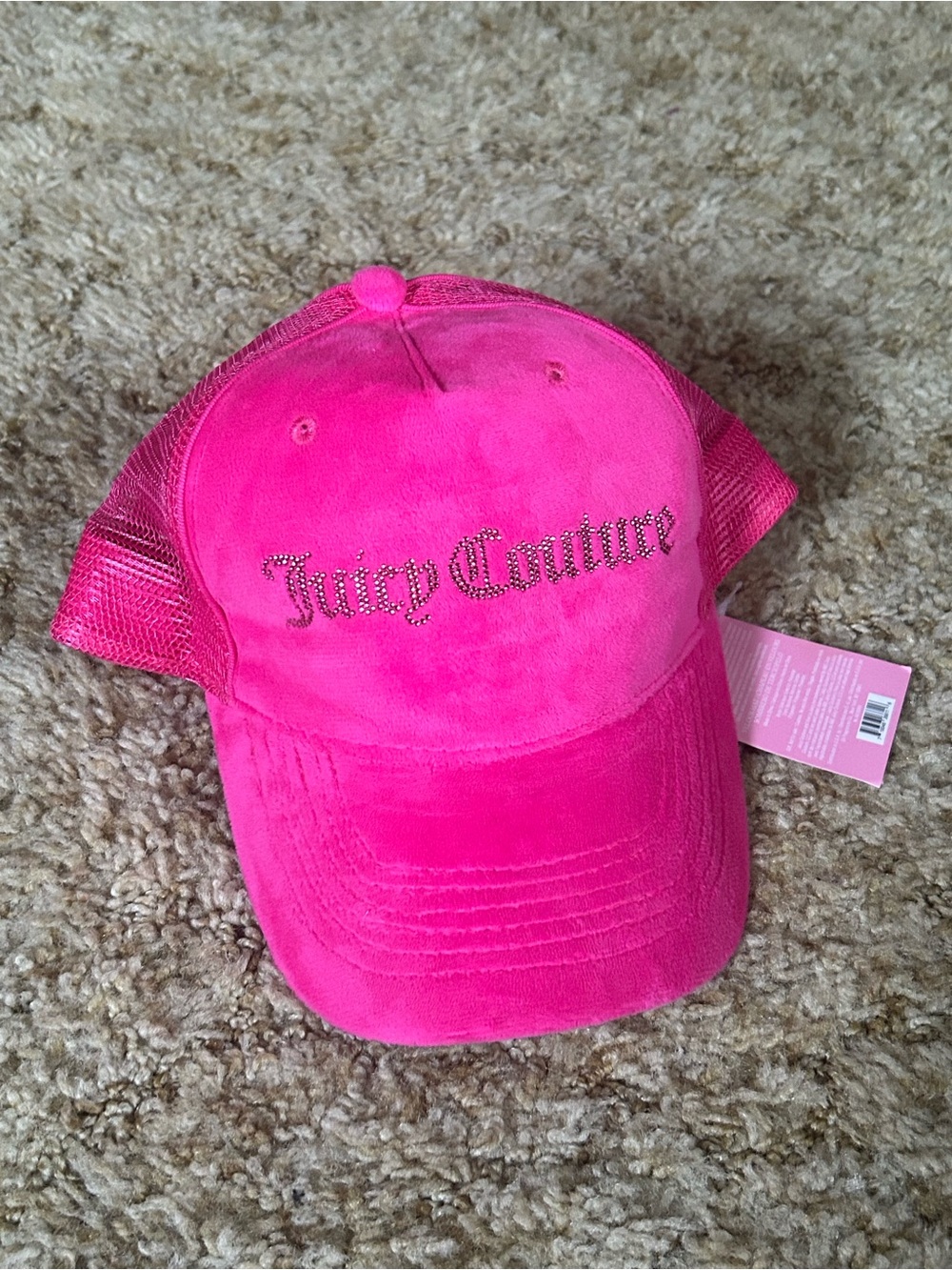 Juicy Couture Hot Pink Velour Velvet Rhinestone Baseball Hat